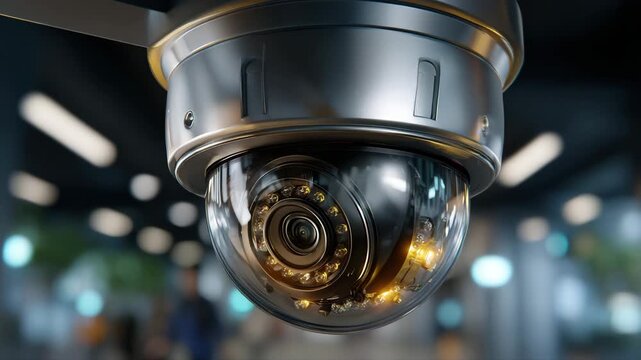 Close-up of a sleek security camera with infrared lights in a modern indoor setting