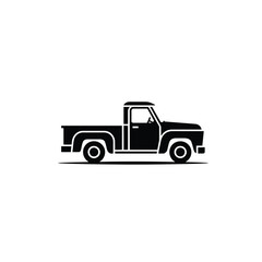 A black silhouette of a classic pickup truck with a white outline on a plain background © Engineer Jahid