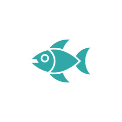 Obraz premium A stylized teal fish icon with white outline on a plain white background
