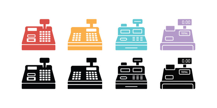 Colorful and black and white cash registers for business and retail use