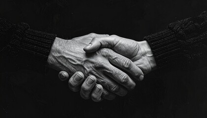 Close-up of two hands shaking in black and white