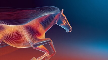 Abstract 3D Wireframe Horse in Motion