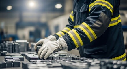 Factory Worker Hands Using Precision Tools in Manufacturing Plant