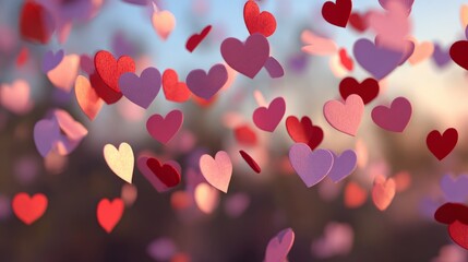 Floating Colorful Hearts Background with Blurred Effect