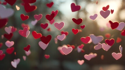 Floating Red and Pink Hearts Background for Romantic Themes