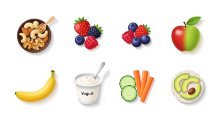 Assortment of Fresh Healthy Foods and Snacks.