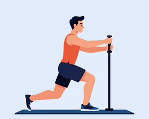 Fototapeta premium Man Doing Lunge Exercise with Barbell or Gym Equipment Illustration