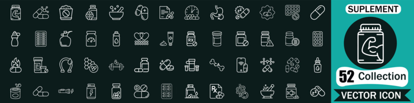 52 Supplement and Vitamin Icon Set