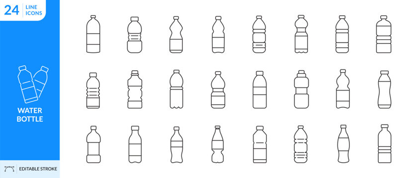 Water bottle icon. Mineral or plastic bottle symbol line. Editable stroke width