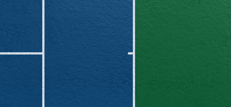 Blue and green tennis court surface with clear white boundary lines and textured hard court material