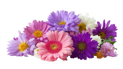 Colorful assorted flowers bouquet isolated on a transparent background