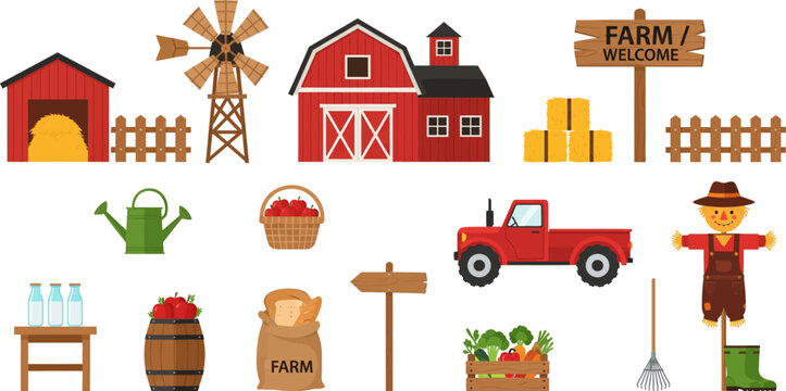 Farm barn tractor scarecrow tools set