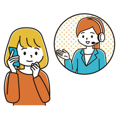 コールセンターに相談をする女性のイラスト