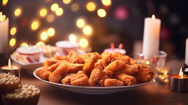Crispy finger foods served at cozy evening party