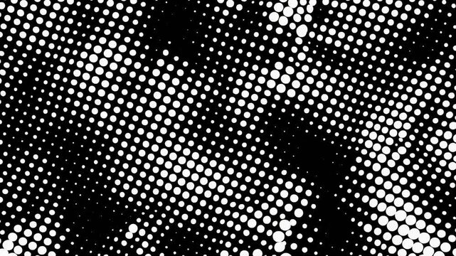 Black and white halftone dot pattern with diagonal gradient effect for background design