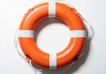 Vibrant orange life preserver ring isolated on white background