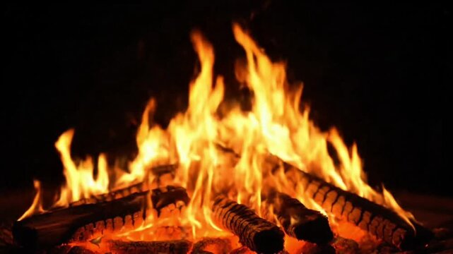 Glowing Bonfire Flames on Dark Background