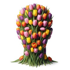 Vibrant multicolored tulips bouquet isolated on white background