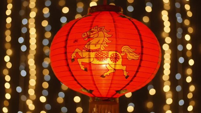 Glowing Chinese Lanterns with Twinkling Lights Background