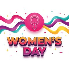 Vibrant women's day logo with colorful ribbons isolated on white background