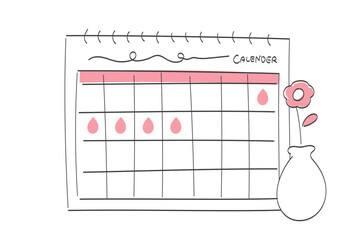 生理・月経の日を示したカレンダー｜手書きのかわいい線画イラスト
