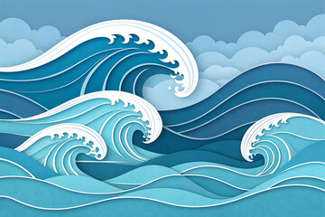 Papercut Ocean Wave Illustration
