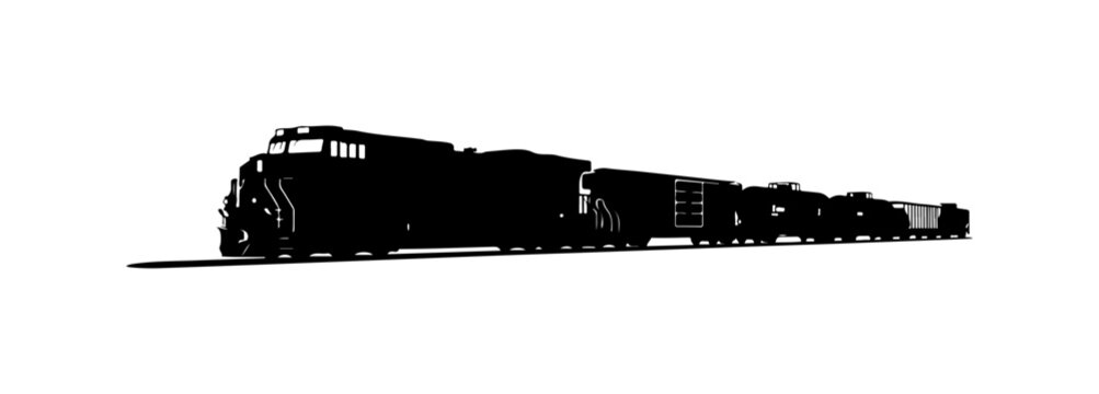 Modern Freight Train Vector Silhouette