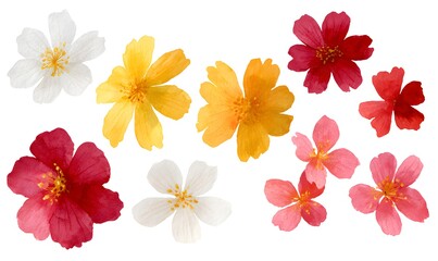 Obraz premium A collection of watercolor-style small flower materials, consisting of 5 petals, various colors of small flowers