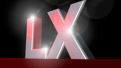 3d render LX Super Bowl sign metallic red  lights