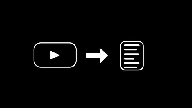 A video play button points toward a document icon which effectively illustrates the automated process of transcribing spoken video content into written text formats for better accessibility online