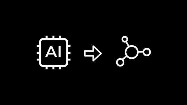 The artificial intelligence chip points to a complex molecular structure icon which represents the revolutionary use of machine learning to accelerate the discovery of new chemical compounds