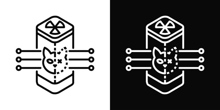 Schrodinger's Cat Icon White And Black Background Style