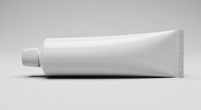 Clean White Toothpaste Tube on a Light Gray Seamless Background with Subtle Shadows and Highlights