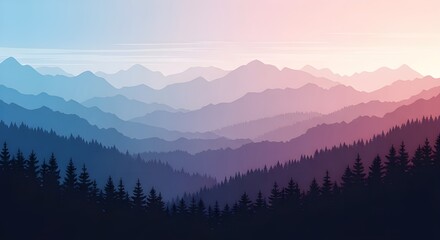 Obraz premium Un conjunto de paisajes vectoriales de montaña en un estilo plano. Los papeles pintados naturales son un concepto minimalista y poligonal. Amanecer, terreno brumoso con pendientes, montañas cerca de