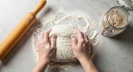 Hands Kneading Sourdough Bread Dough