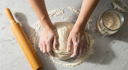 Hands Kneading Sourdough Dough