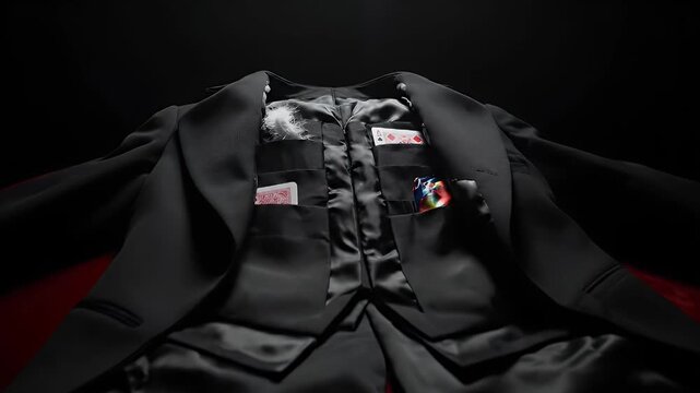 Magicians Tuxedo with Cards and Feather on Stage