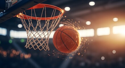 Fototapeta premium Torneo deportivo de pancartas Baloncesto, pelota en cancha de fondo oscuro, espacio para copiar. Generación de IA