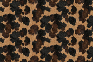 Seamless repeating cowhide fur texture with realistic short hair detail and organic black and brown patches on a warm tan/beige coat. Perfect for western designs, textile prints, upholstery, wallpaper