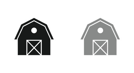 Simple black and gray barn silhouette icons representing agricultural buildings side by side