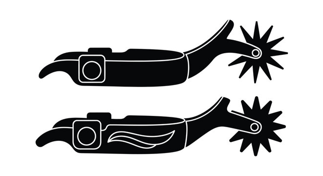 Two pairs of western spurs depicted in stark black silhouette