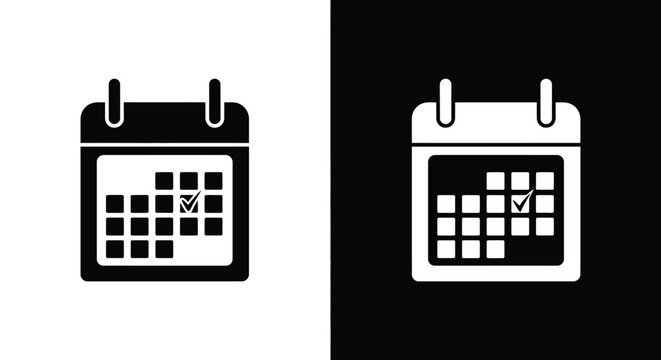 Simple calendar icon showing a marked date split across black and white backgrounds for contrast