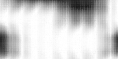 Grunge halftone gradient background. Faded grit noise texture. White and black sand wallpaper. Retro pixelated backdrop. Anime or manga style comic overlay. Vector graphic design textured template