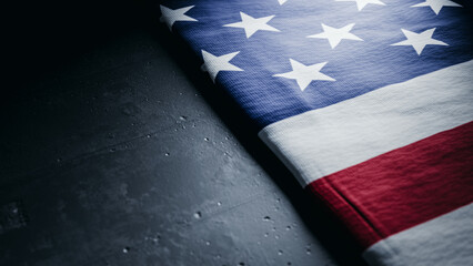 American Flag on Dark Concrete Background with Copy Space. 3d rendering