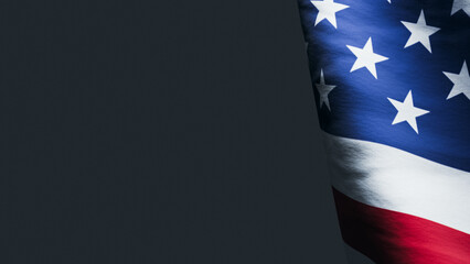 American Flag Side View on Dark Gray Background Copy Space. 3d rendering