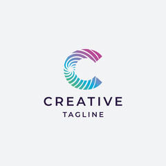 A simple and modern letter C with a combination of spiral and simple line logo design template elements.