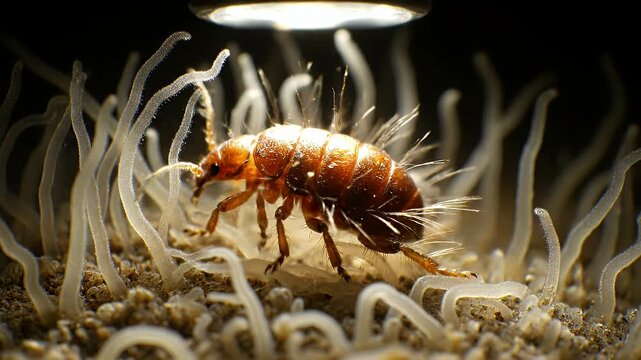 Parasite Louse Crawling Under Spotlight in Extreme Macro Closeup
