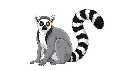 Obraz premium Cute Ring-Tailed Lemur Illustration. Cartoon Exotic Animal Character Isolated on White Background.