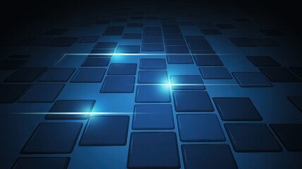Glowing blue lights on a dark tiled floor