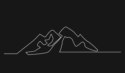 Continuous Line Art Drawing of Abstract Mountain Peaks on Black Background